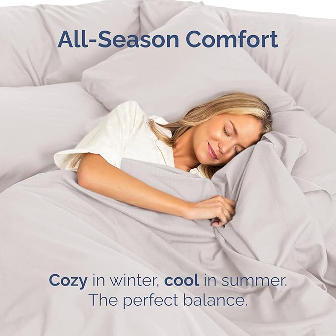 Queen Size Flat Sheet - Hotel Quality Top Flat Bed Sheet Only - Ultra-Soft, Breathable & Cooling - Fade & Wrinkle Free - Easy-Care, Stain & Shrink Resistant Bedding - Easy-Fit & Oeko-Tex - Light Grey