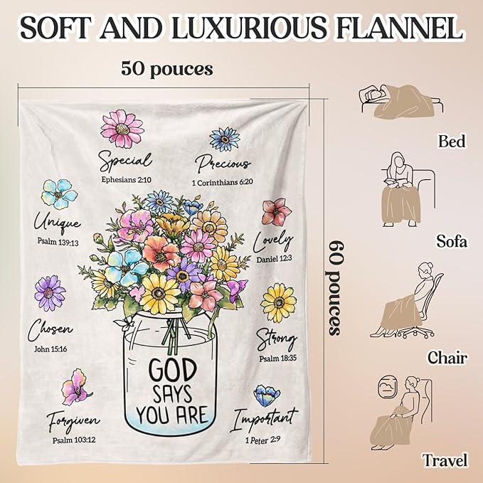 Christian Gifts for Women, Christian Blanket with Flowers, Birthday Gifts for Women, Religious Gifts for Sister, Mother in Law, Daughter, Mom, Siseter in Law, Soft Throw Blankets 50''x 60''