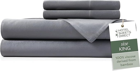 Hotel Sheets Direct 4 Piece Bed Sheet Set King Size, 100% Viscose Derived from Bamboo Sheets Set with 2 Pillowcases, Cooling & Breathable Luxury Bedding, Moisture-Wicking & Silky Soft, Dark Gray