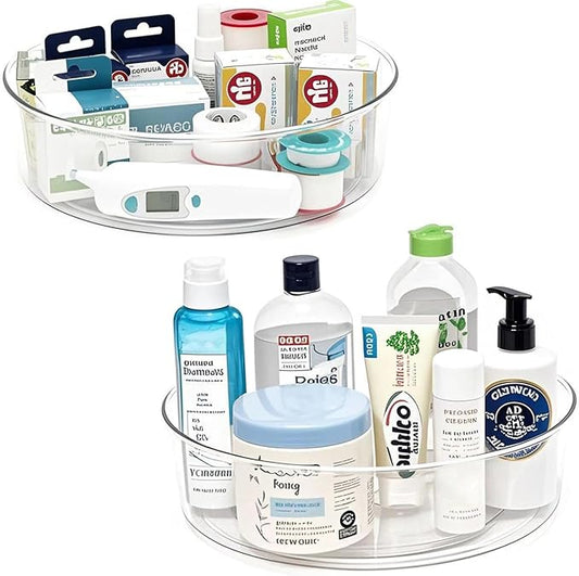 YCLADEC 2 Pack Lazy Susan 11.5" Inch Turntable Organizer Organization Storage Container Bins Spice Rack Cabinet Rotating Condiment for Pantry Countertop Kitchen Vanity Bathroom Jewelry Holder Clear