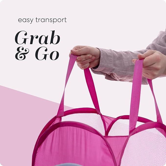 Handy Laundry Collapsible Mesh Pop Up Hamper with Wide Opening and Side Pocket - Breathable, Sturdy, Foldable, and Space-Saving Design for Clothes and Storage (Butterfly)