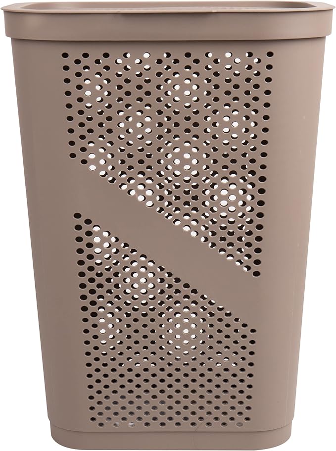 Mind Reader 60L Slim Laundry Hamper, Clothes Basket, Lid, Ventilated, Plastic, Set of 2, Tan