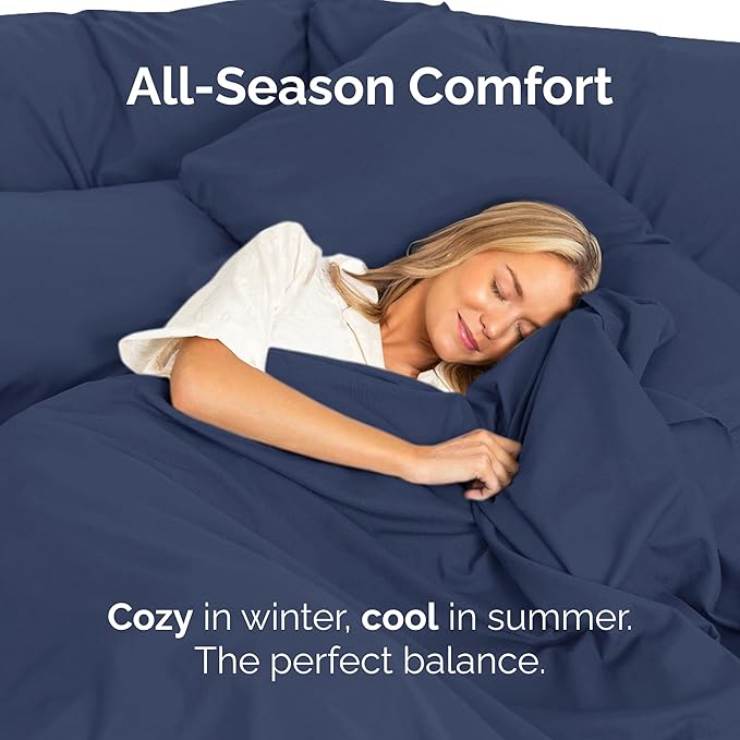 Queen Size Flat Sheet - Hotel Quality Top Flat Bed Sheet Only - Ultra-Soft, Breathable & Cooling - Fade & Wrinkle Free - Easy-Care, Stain & Shrink Resistant Bedding - Easy-Fit & Oeko-Tex - Navy Blue