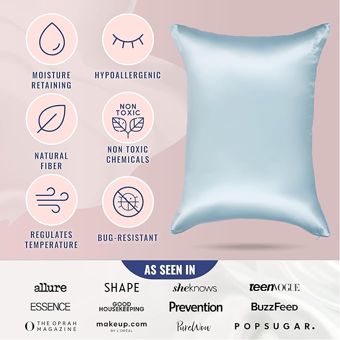 Blissy Silk Pillowcase - 100% Pure Mulberry Silk - 22 Momme 6A High-Grade Fibers - Silk Pillow Cover for Hair & Skin - Regular, Queen & King (Sky Blue, King)