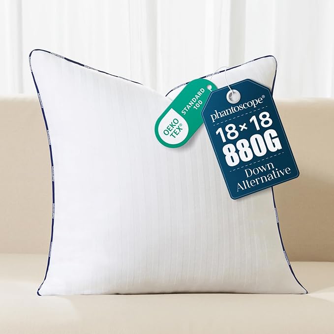 Phantoscope 18x18 Pillow Inserts, Down Alternative Pillow Inserts Set of 1 Throw Pillows with 100% Cotton Cover Decorative Pillow Stuffer for Sofa, Couch Bed(White)