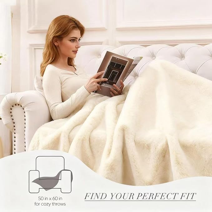 Faux Rabbit Fur Throw Blanket 880 GSM,Ultra Soft Thick Warm Bubble Plush, Reversible Throw for Couch Sofa Bed, Cozy Shaggy Blanket for Bedroom & Living Room(50"x60",White)
