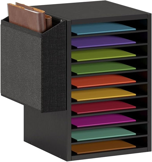 Unionly, Office Mail Sorter, Wooden Paper Organizer With Storage Bag, 10 Tier Adjustable Classroom Mailbox, Removable Classroom Organization, Teacher Desk Organization for Office, Study, Black