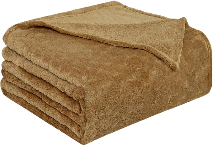 TOONOW Fleece Blanket Super Soft Cozy Throw Blanket 50" x 60", Lightweight Fuzzy Comfy Textured Flannel Blanket Warm Plush Throw Blankets for Couch, Sofa, Bed, Camel