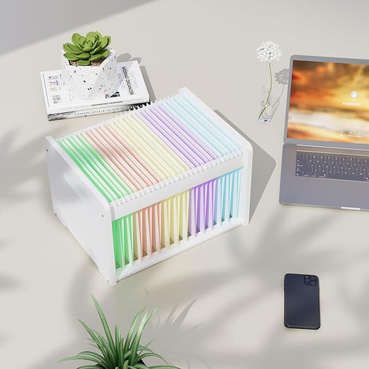 LONTAI Bamboo Hanging File Organizer, Office Desk File Organizer for Letter Size, Wood Hanging File Folders Organizer Record Holder Storage Stand Bookshelf Easy Assembly, White