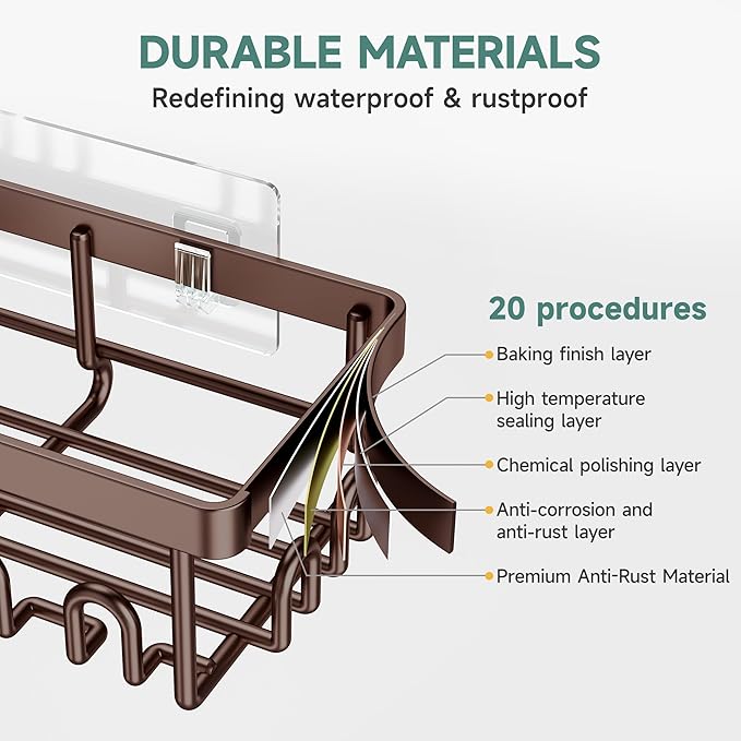 Veken Shower Caddy 6-Pack, No Drilling & Rustproof, Waterproof Adhesive Shelves Rack with Soap Holder, Large Capacity Bathroom Organizers and Storage, Wall-Mounted Kitchen & Home Decor