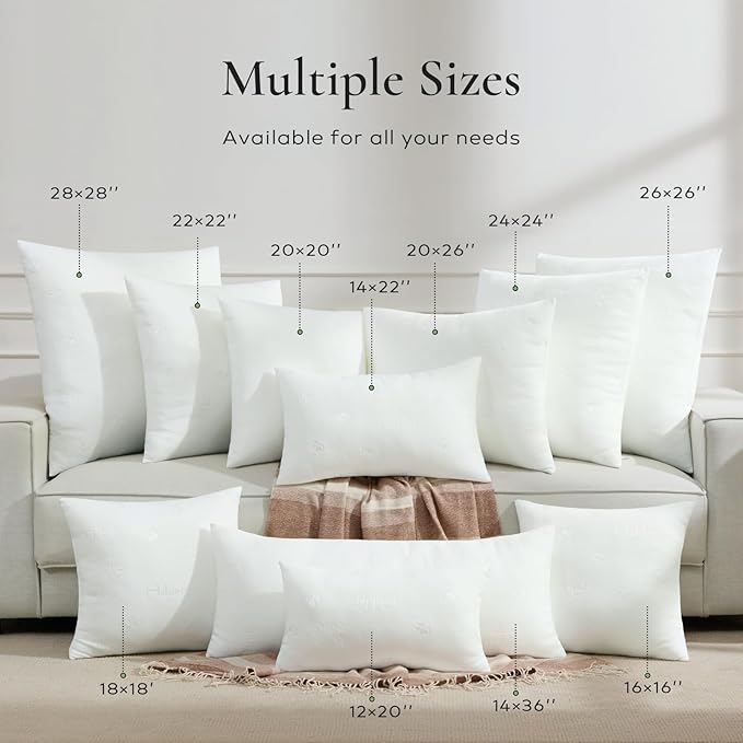 Ashler Throw Pillow Inserts 26 x 26 Inches Set of 4, Indoor Decorative Pillows, Soft and Firm Pillows with Air Layer, Square Cushion Sham Stuffer for Couch and Living Room