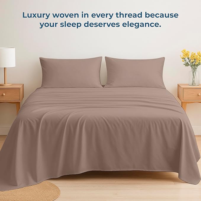 Royale Linens 100% Organic Cotton Twin Flat Sheet Only - Super Soft - Percale Top Sheets - Twin Flat Sheet Sold Separately - Breathable, Cool & Crisp White Sheets Only (66" x 102", Mocha)