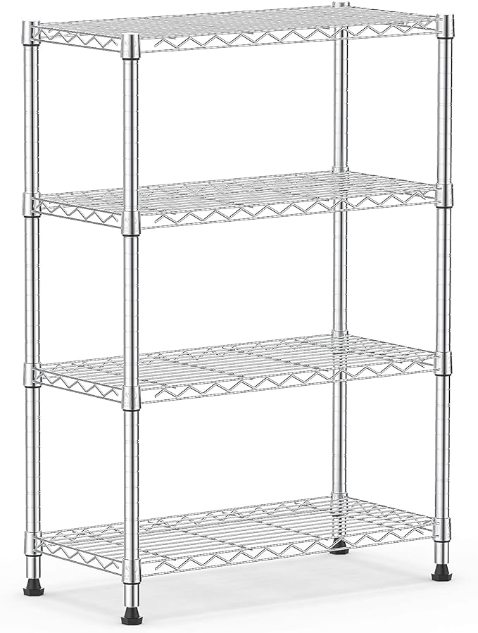 M MZG 1000 lbs Storage Shelving Steel Heavy Duty 4-Tier Utility Shelving Unit Steel Organizer Wire Rack for Home,Kitchen,Office,Chrome (13.7" D x 29.5" W x 47.2" H)