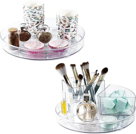 YCLADEC 2 Pack Lazy Susan 9.25" Inch Turntable Organizer Pantry Organization and Storage Container Bins Spice Rack Cabinet Rotating Condiment for Pantry Kitchen Vanity Bathroom Jewelry Holder Clear