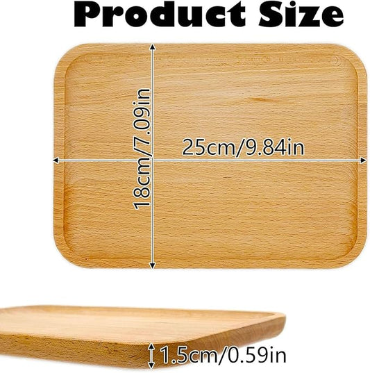 2 Pack Solid Wood Serving Platters and Trays of Natural with Edge,Rectangular Avoid Sliding and Spilling Food (Wood 10x7Inch)