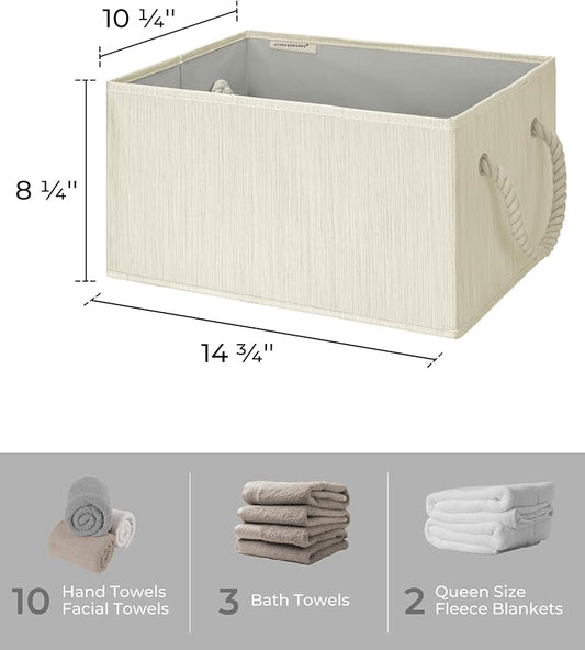 StorageWorks Storage Baskets for Shelves, Foldable Fabric Closet Storage Bins with Handles, Fabric Storage Bins Clothes Organizer, Beige, White & Ivory, 3-Pack, Large