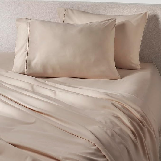 PeachSkinSheets Toasted Marshmallow Sheet Set - 1500tc Level of Softness - Extra Soft Cooling Sheets for Hot Sleepers and Night Sweats - Split King Size (2 XL Fitted)