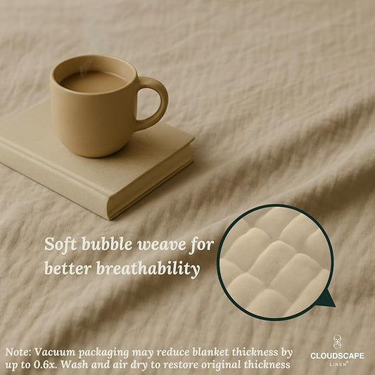 Cloud Scape Linen 100% Cotton 8 Layer Twin Size Muslin Blanket - Breatheable and Soft Winter Blanket for Bed, Couch and Sofa, Oversized Fits up to Twin XL, Best Gift Idea, 68x92, Fog