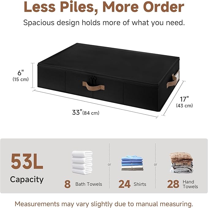 StorageWorks Underbed Storage with Lid, 2-Pack Under Bed Storage Containers for Clothes, Bedding, and Sweaters, Black