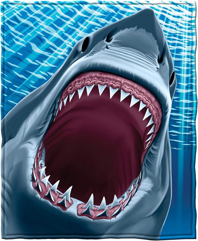 Dawhud Direct White Shark Fleece Blanket for Bed 75x90 Inches Jaws Fleece Throw Blanket for Boys, Men, Unisex and Kids Super Soft Plush Shark Blanket Throw Ocean Fleece Blanket - King Size Blanket