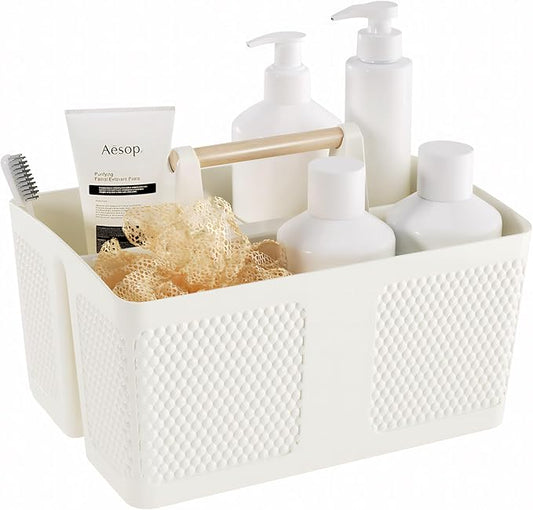 Xuhdukc Shower Caddy Portable and Cleaning Caddy Organizer for Bathroom, Kitchen,Toiletries Storage, Caddy organizer with handle, Rust-Resistant, Durable Material(Milky White, 9.36"L×7.73"W×7.24"H)