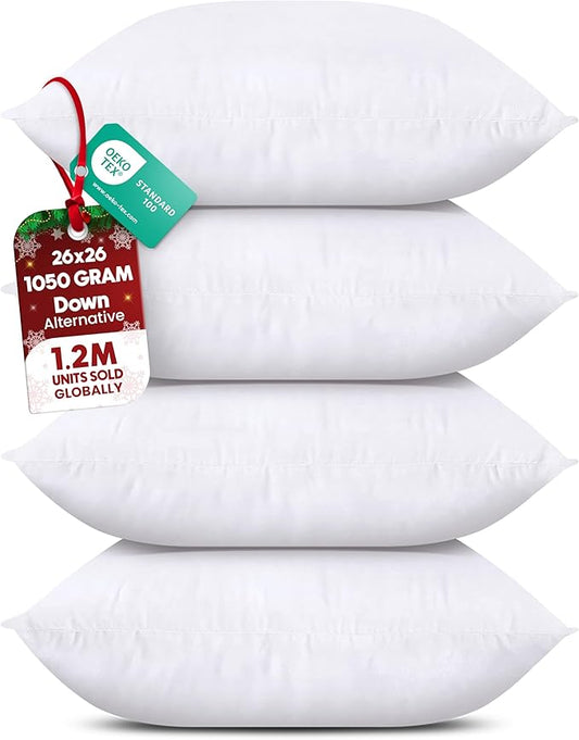 Utopia Bedding Throw Pillows Insert (Pack of 4, White) - 26 x 26 Inches Bed and Couch Pillows - Indoor Decorative Pillow