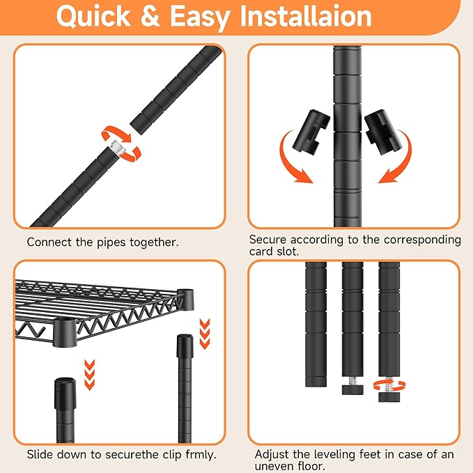 M MZG 4 Tiers Storage Shelves Load 1400LBS, Metal Shelving Wire Metal Shelving Unit Shelves for Storage Adjustable Garage Shelving for Pantry Kitchen Garage Black 17.7" D x 47.3" W x 62.7" H