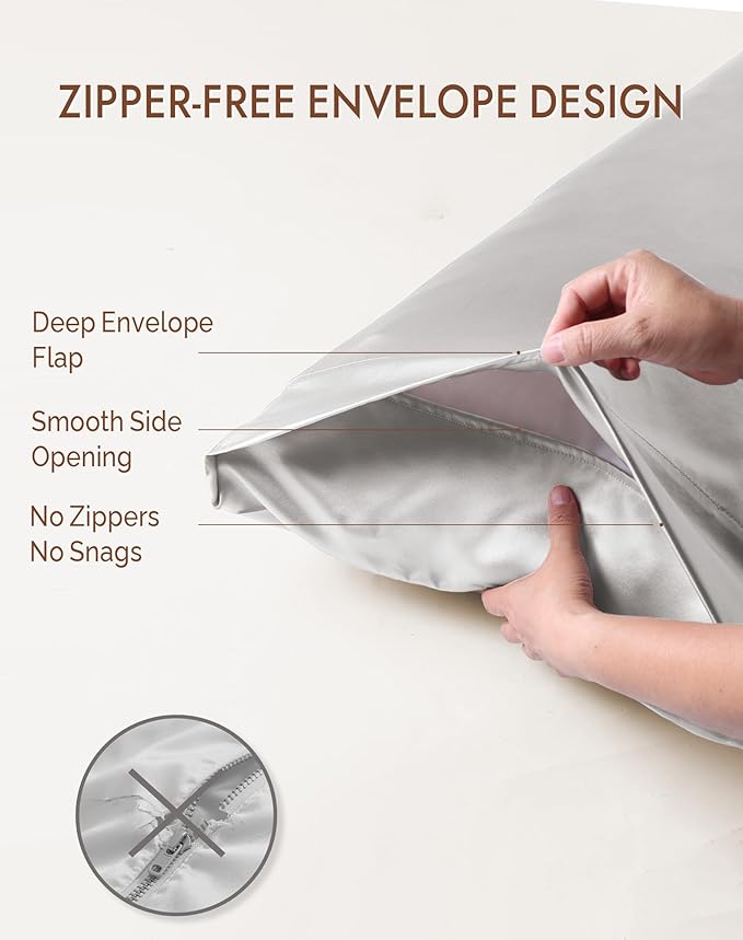 SilkSilky 100% Mulberry Silk Pillowcase - Pure 22 Momme High-Grade 6A Fibers for Hair & Skin, Envelope Closure, Natural, Organic, Breathable & Cooling Pillow Case (Queen, Silver)