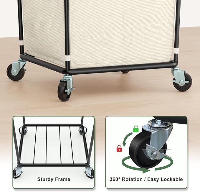 Mefirt 160L Laundry Hamper with Wheels and Handle, 2 Section Large Rolling Laundry Basket Bag with Wheels, Clothes Hamper Cart for Laundry, Bedroom, Bathroom and Dorm