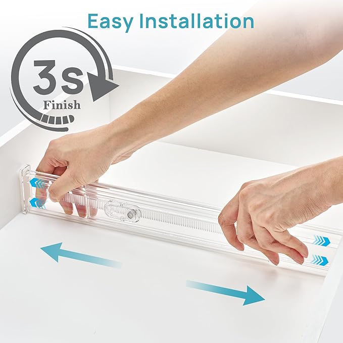 Vtopmart 8 Pack 2.36" Short Upgrade Drawer Dividers for Kitchen Drawer, 12.8"-22.3" Expandable Kitchen Drawer Organizer, Clear Plastic Organizer Separator for Flatware, Utensil, Cutlery, Underwear