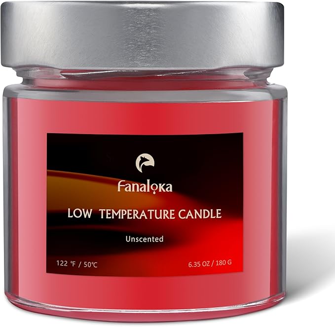 Low Temperature Candles, Low Heat, Body Safe Candle, Wax for Play, Unscented, 122°F, 6.35 OZ - FANALOKA (Red)