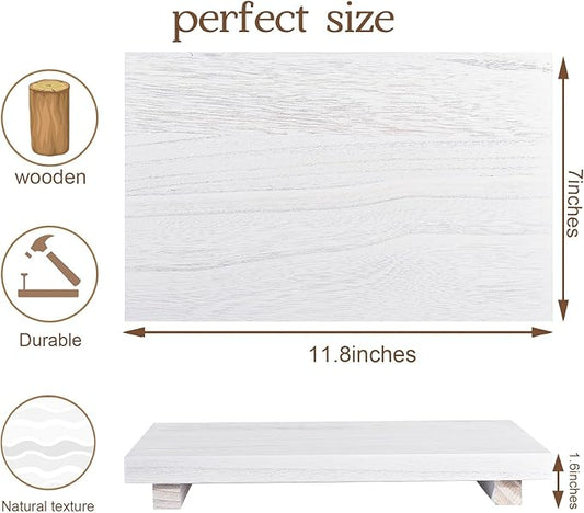 Small Wood Tray Pedestal Stand Farmhouse Bathroom Decor Decorative Wooden Riser Kitchen Soap Dish Holder for Vanity, Counter, Sink, Large 11.8" x 7" - White