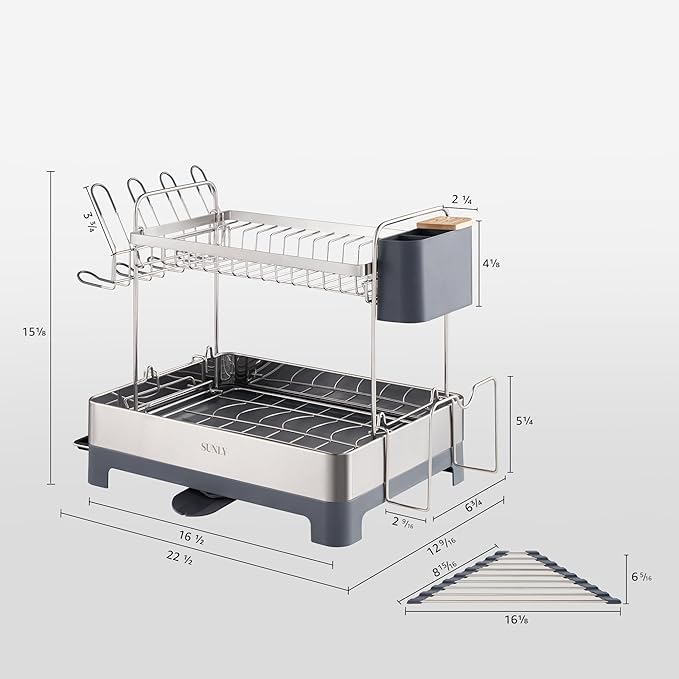 SUNLY Large Dish Drying Rack, Multipurpose 2 Tier Dish Racks for Kitchen Counter, 304 Stainless, Extra Large Drain Board
