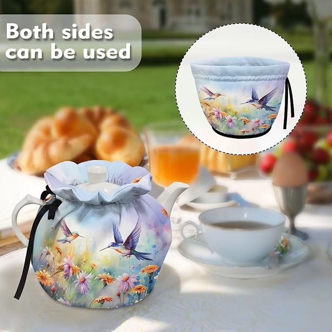 Generic Floral Hummingbird Tea Pot Cosy Cotton Tea Cozy for Teapot Cover Insulated Tea Pots Keep Warm Both Replacement Kettle Cover Dust Cover Breakfast Warmer for Home Kitchen Decoratives