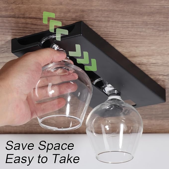 DESONAUT 4 Pcs Wine Glass Holder Under Shelf or Cabinet Punch-free,Stemware Rack Glassware Drying Storage Hanger for Kitchen,Bar and Restaurant (White) ﻿