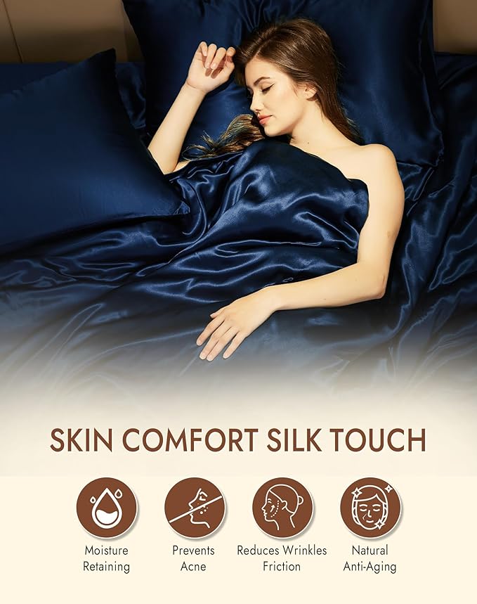 SilkSilky 100% Mulberry Silk Pillowcase - Pure 22 Momme High-Grade 6A Fibers for Hair & Skin, Envelope Closure, Natural, Organic, Breathable & Cooling Pillow Case (King, Dark Blue)