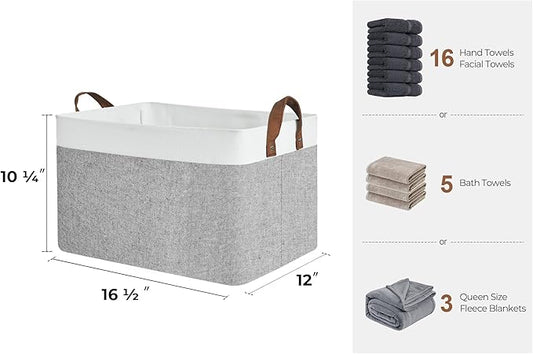 StorageWorks Storage Bins, Fabric Storage Bins for Shelves, Large Storage Baskets with Metal Frame, Closet Baskets and Bins with Handles, Gray and White, 2-Pack