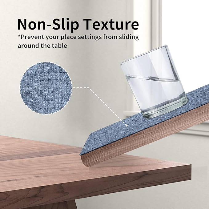 Maxpearl Set of 8 Faux Leather Table Placemats – Heat Resistant, Waterproof, Easy to Clean, Non-Slip Mats for Dining Table, Kitchen, Indoor & Outdoor, 17”x12”, Blue