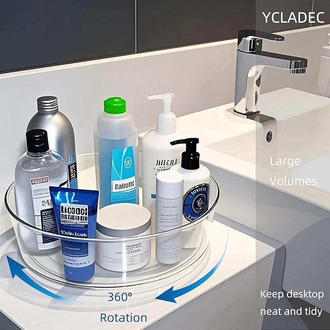 YCLADEC 2 Pack Lazy Susan 11.5" Inch Turntable Organizer Organization Storage Container Bins Spice Rack Cabinet Rotating Condiment for Pantry Countertop Kitchen Vanity Bathroom Jewelry Holder Clear