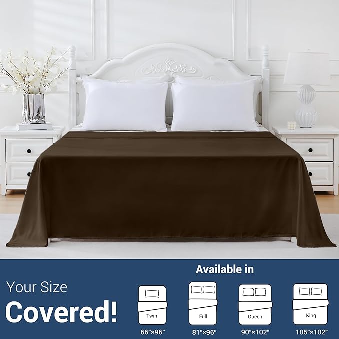 Bulk Full Flat Sheets Only, 6 Pack Quick Sort Top Bed Sheet, Color-Coded Label Threads, Wrinkle-Free Shrinkage Durable Microfiber Hotel Motel Airb&bs Essentials for Hosts (81"x96",Brown)