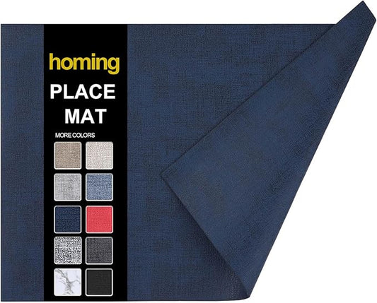 homing Faux Leather Heat Resistant Placemats 6 Packs, Waterproof Wipeable Dining PU Place Mats for Indoor & Outdoor, Easy to Clean, Dark Navy Blue