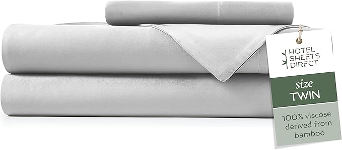 Hotel Sheets Direct 3 Piece Bed Sheet Set Twin Size, 100% Viscose Derived from Bamboo Sheets Set with 1 Pillowcase, Cooling & Breathable Luxury Bedding, Moisture-Wicking & Silky Soft Texture, Gray