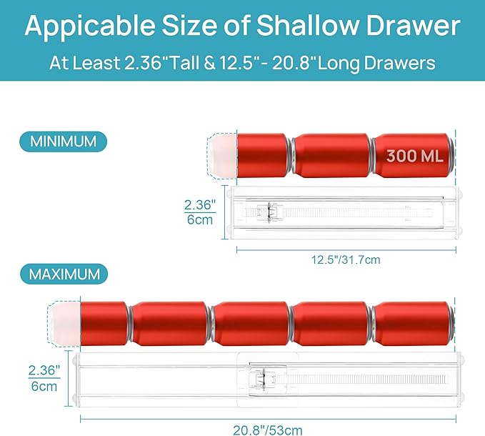 Vtopmart 8 Pack Shallow Drawer Dividers, 2.36" High 12.5"-20.8" Adjustable Expandable Kitchen Drawer Organizer, Clear Plastic Organizer Separators for Flatware, Utensil, Cutlery, Underwear, Clothes