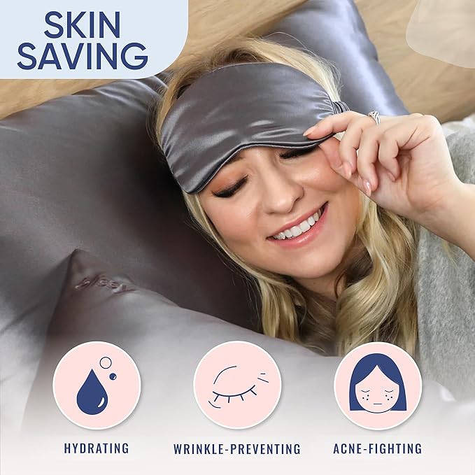 Blissy Silk Pillowcase - 100% Pure Mulberry Silk - 22 Momme 6A High-Grade Fibers - Silk Pillow Cover for Hair & Skin - Regular, Queen & King (Gray, King)