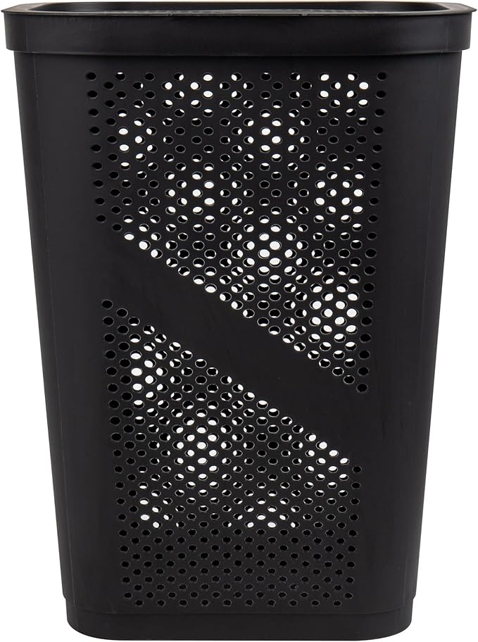 Mind Reader Slim Laundry Hamper with Lid, 60L Clothes Basket, Ventilated Plastic, Black