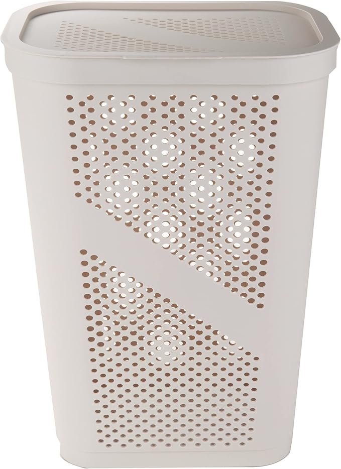 Mind Reader 60L Slim Laundry Hamper, Clothes Basket, Lid, Ventilated, Plastic, Set of 2, Ivory