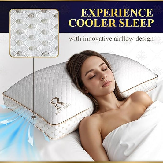 Royal Therapy King Memory Foam Pillow, Adjustable Shredded Odor-Free Pillow for Neck & Shoulder Pain Relief, Support for Back, Stomach, Side Sleepers, AirFlowPRO