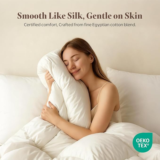 Goose Feather Down Fiber Comforter Super King - Egyptian Cotton Blend Cover, All Season Fluffy Hotel Luxury Duvet Insert(120x120 inch, White)