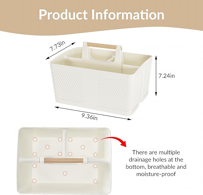 Xuhdukc Shower Caddy Portable and Cleaning Caddy Organizer for Bathroom, Kitchen,Toiletries Storage, Caddy organizer with handle, Rust-Resistant, Durable Material(Milky White, 9.36"L×7.73"W×7.24"H)