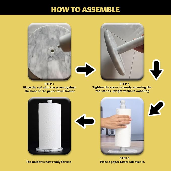 Homeries Marble Paper Towel Holder – Deluxe Upright Towel Dispenser for Kitchen Countertop, Cabinet & Bathrooms – Non Steel & Non Plastic Design – Heavy Duty, Solid Paper Towel Holder Stand (White)